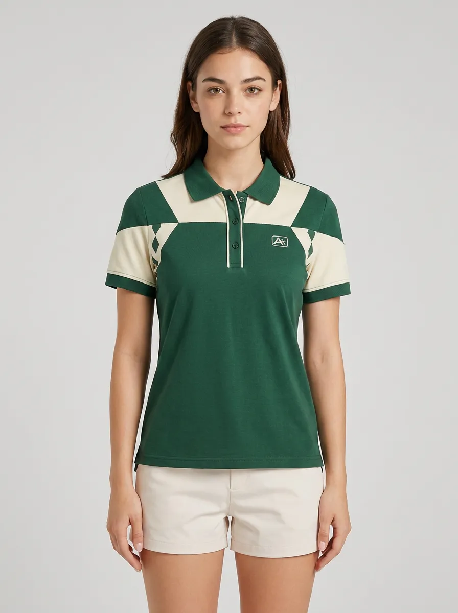 Women's Sporty Casual A1 Logo Colorblock Printed Polo Shirt