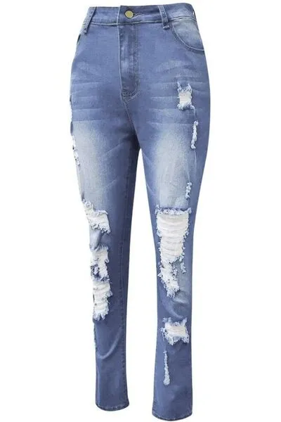Distressed Skinny Plus Denim Jeans