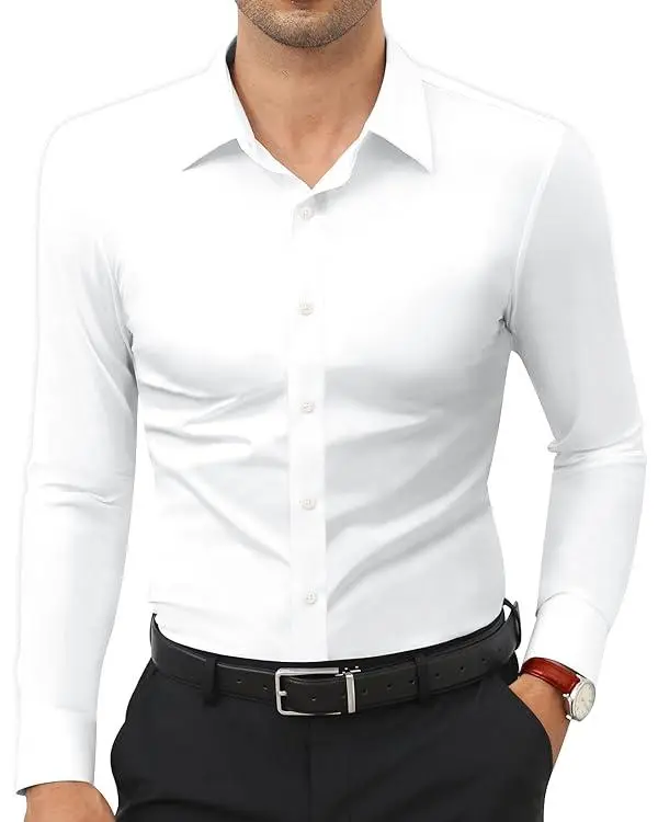 Dress Shirts 16-Way Stretch Slim Fit Long Sleeve Button Down Shirts Wrinkle Free Traveler Shirts Top Menswear