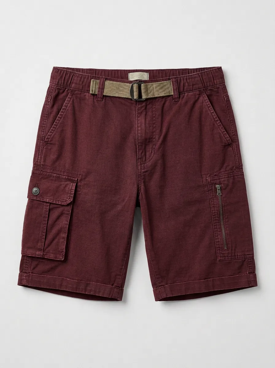 Men's Casual Outdoor Multi-Pocket Belted Cargo Shorts