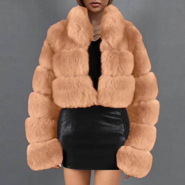 X1-Khaki Faux Fur Coat Women with Hood Cropped Bubble Coats Fleece Short Warm Jackets Plus Size Winter Coats for Women