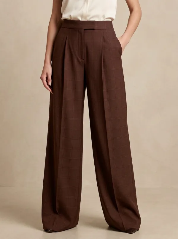 Contemporary Wide-Leg Plaid Printed Women's Wide-Leg Pants