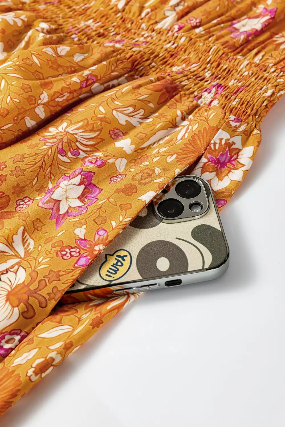 Polished Detail Floral Printed Smocked Maxi Dress