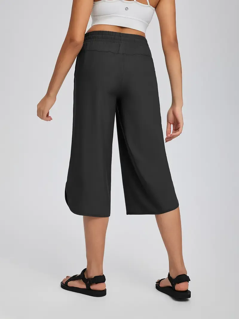 Women's Comfy Drawstring High-Waisted Crop Pants - Breathable Wide-Leg Loungewear