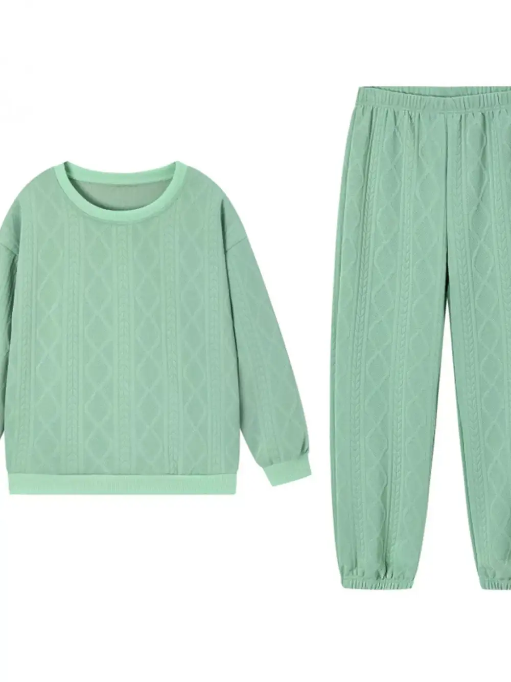 Texture Round Neck Top and Pants Set