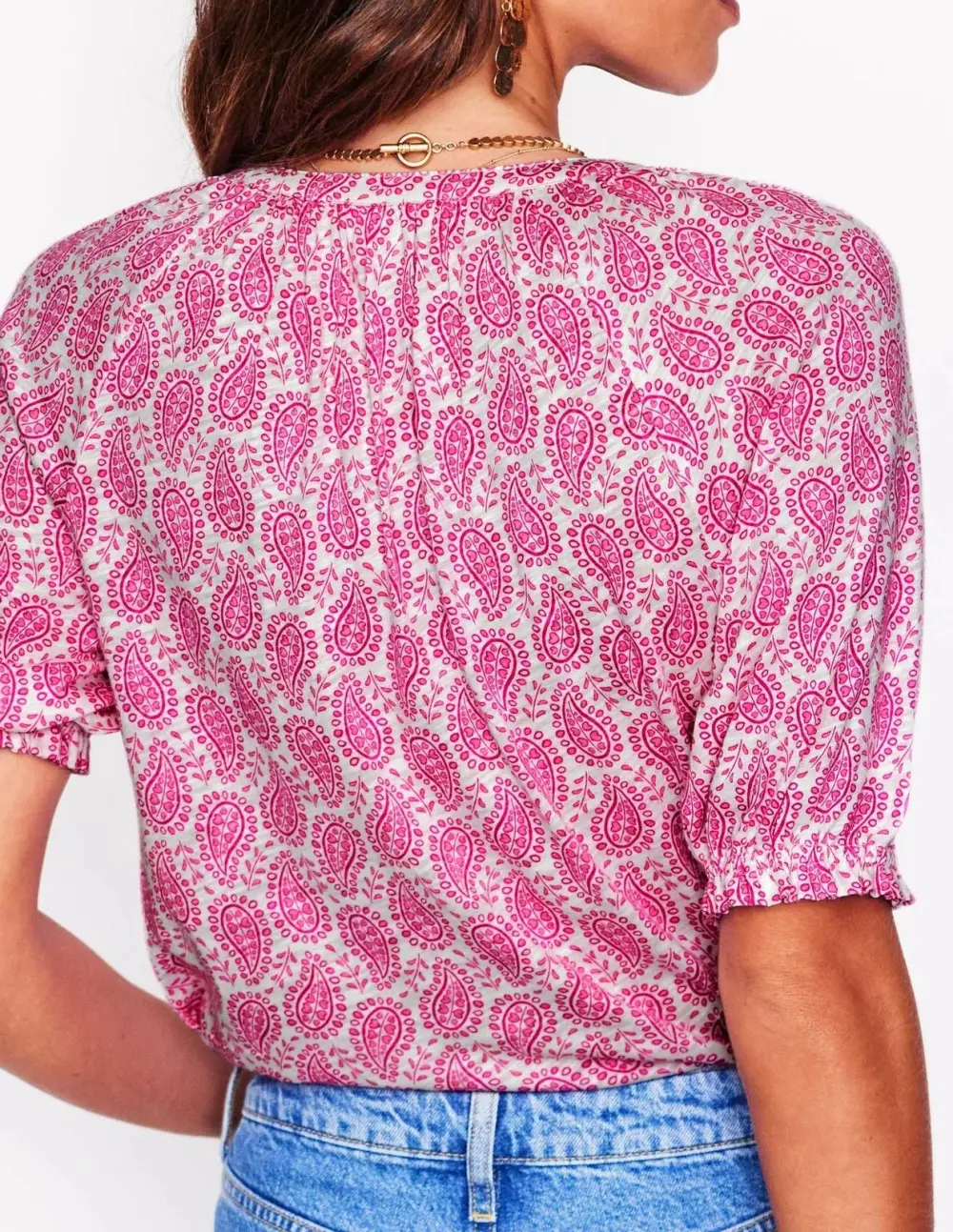 Pink Puff - Sleeve Jersey Blouse