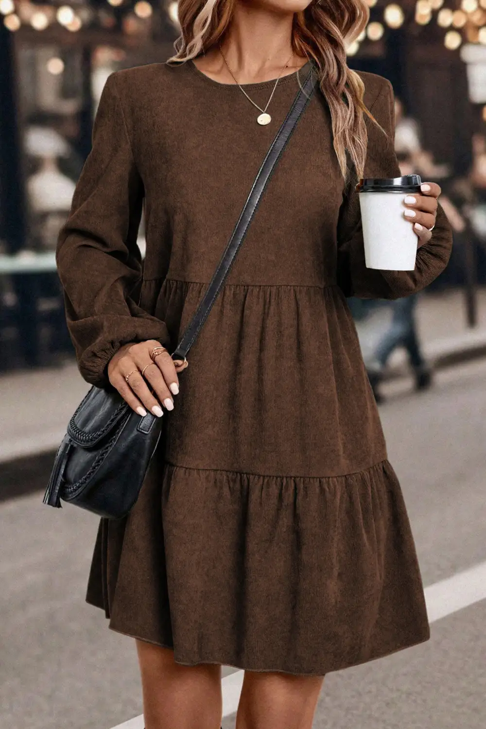 Wearable Cut Tiered Lantern Sleeve Mini Dress