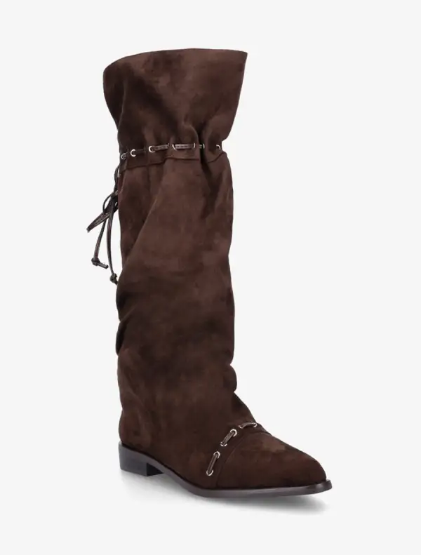Classic Refined Block Heel Faux Suede Knee High Boots