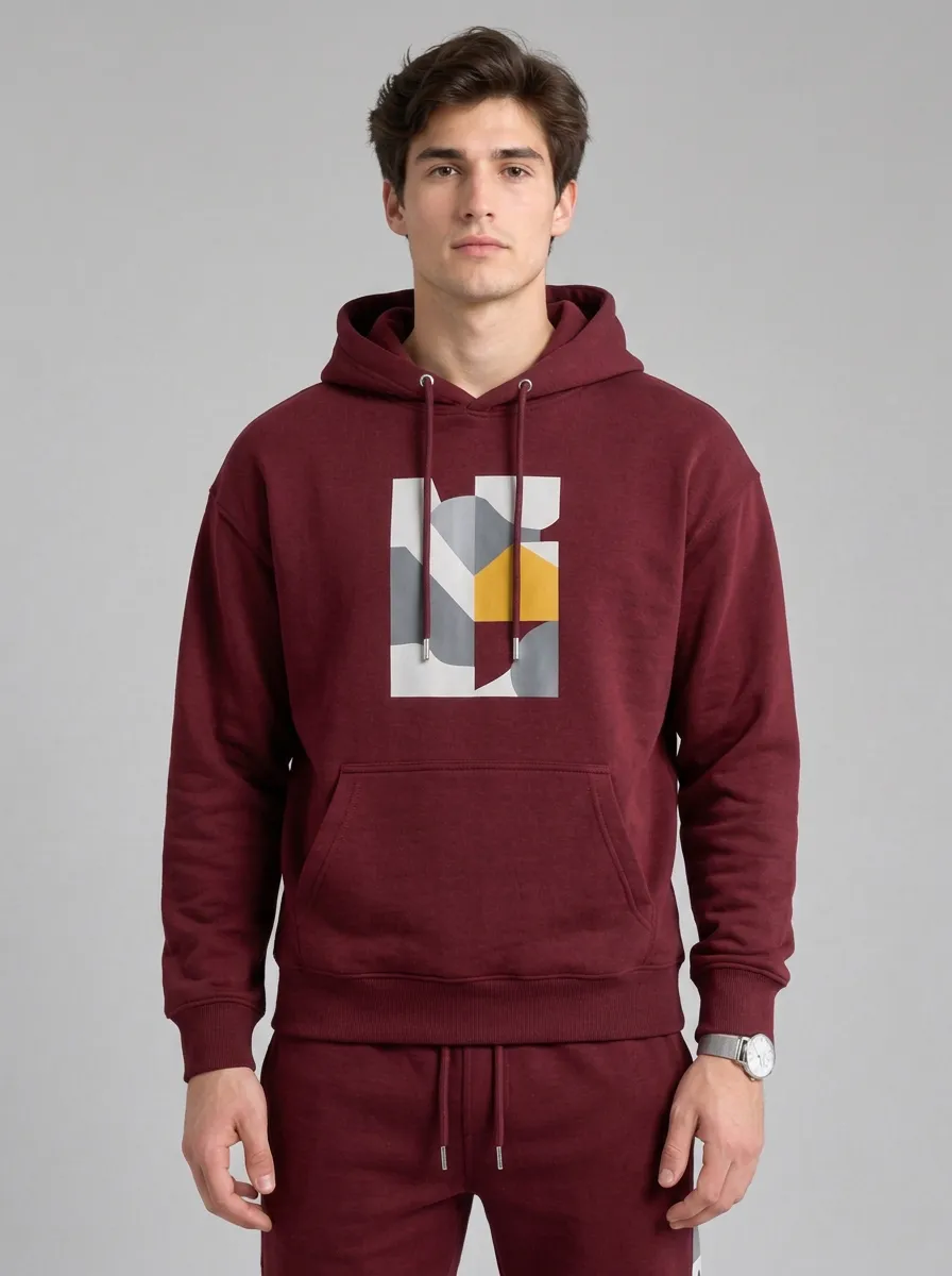 Men's Navy Geometric Graphic Hoodie and Jogger Set