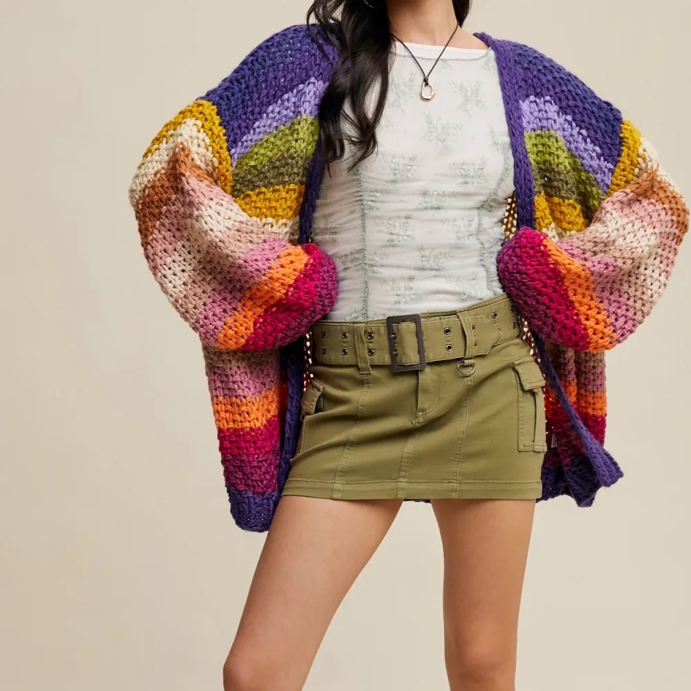 Modern Open Front Hand Crochet Crochet Chunky Knit Cardigan