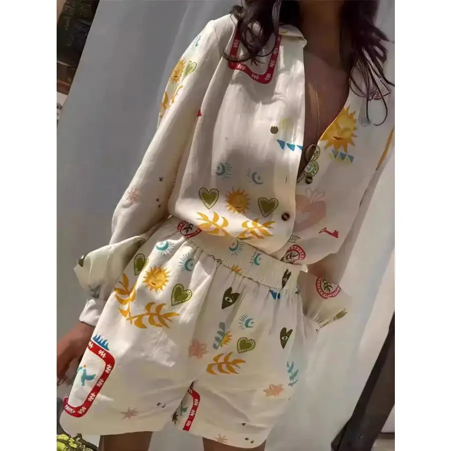 Everyday Button Up Long Sleeve Shirt and Shorts Set