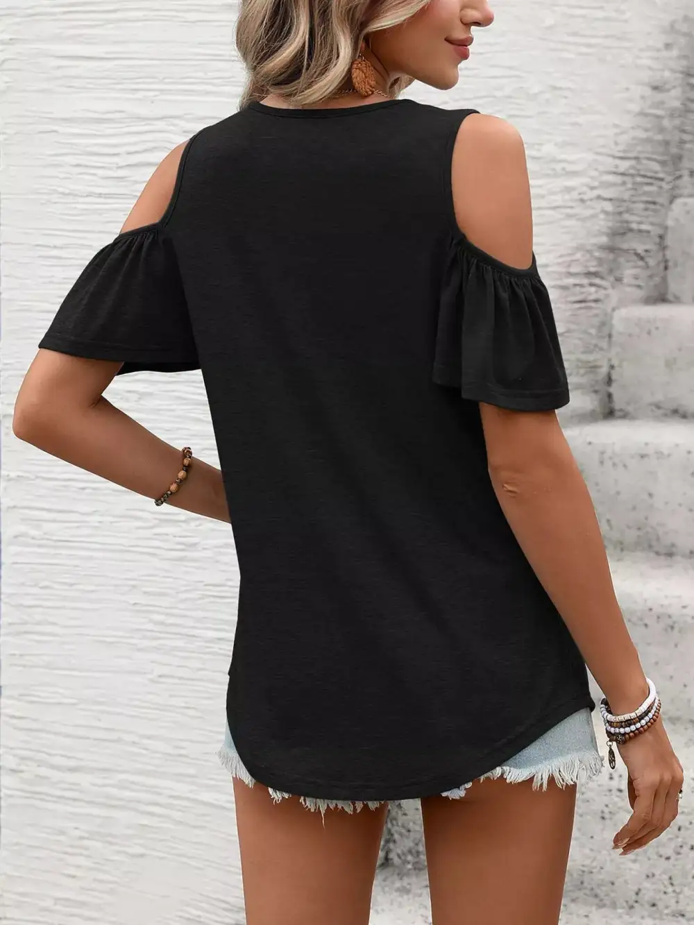 Cold Shoulder V-Neck T-Shirt