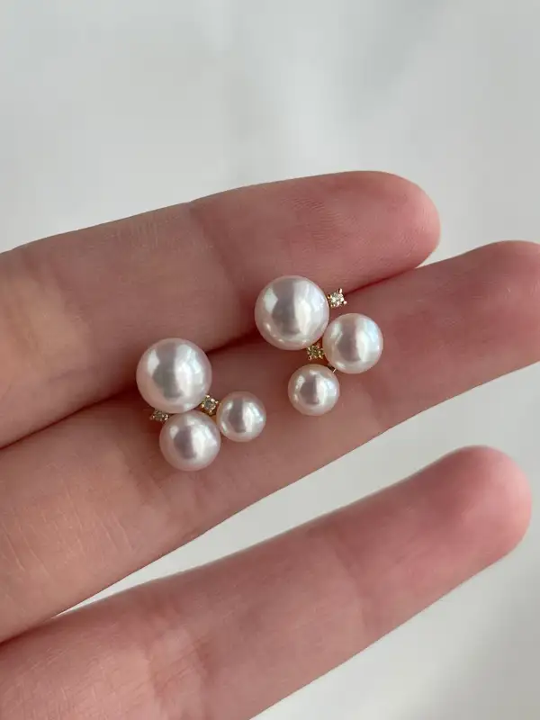 Diamond Accent Pearl Bar Stud Earrings
