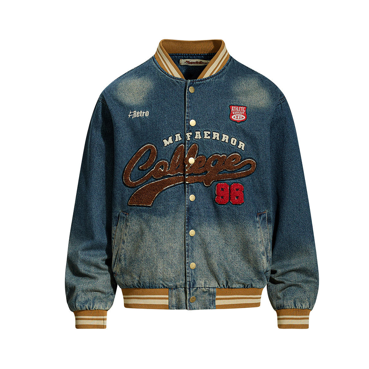 Gradient Heart Embroidery Denim Bomber