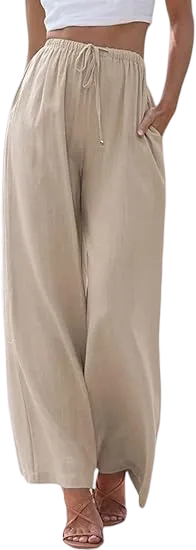 Women’s Wide Leg Palazzo Pants with Pockets – Lightweight Summer Trousers