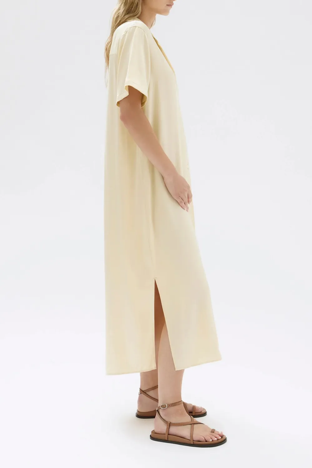 Box Pleated Silk Shirt Dress