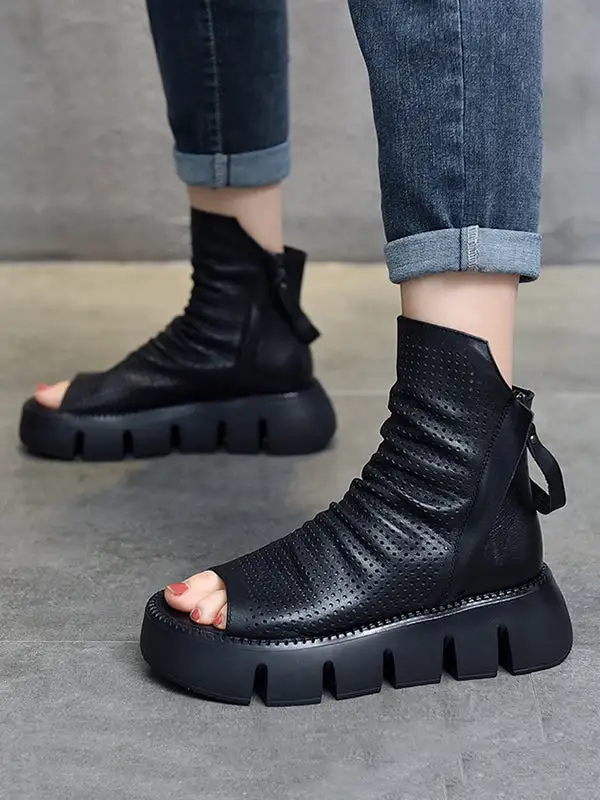 Urban Zip Cutout Platform Heeled Sandals