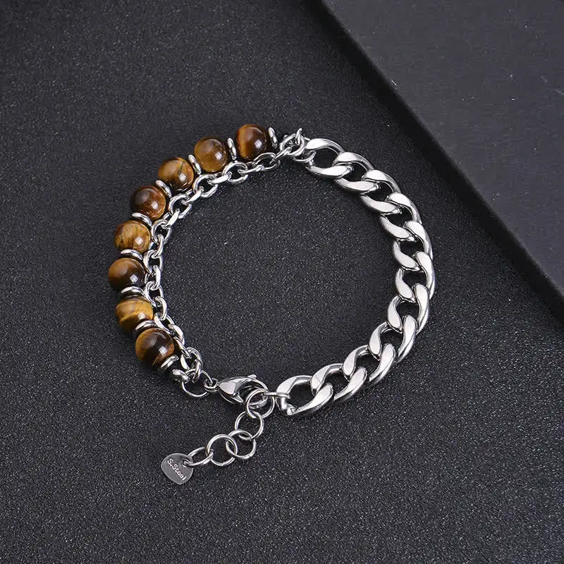 Tiger Eye Picasso Jasper Frosted Stone Bracelet