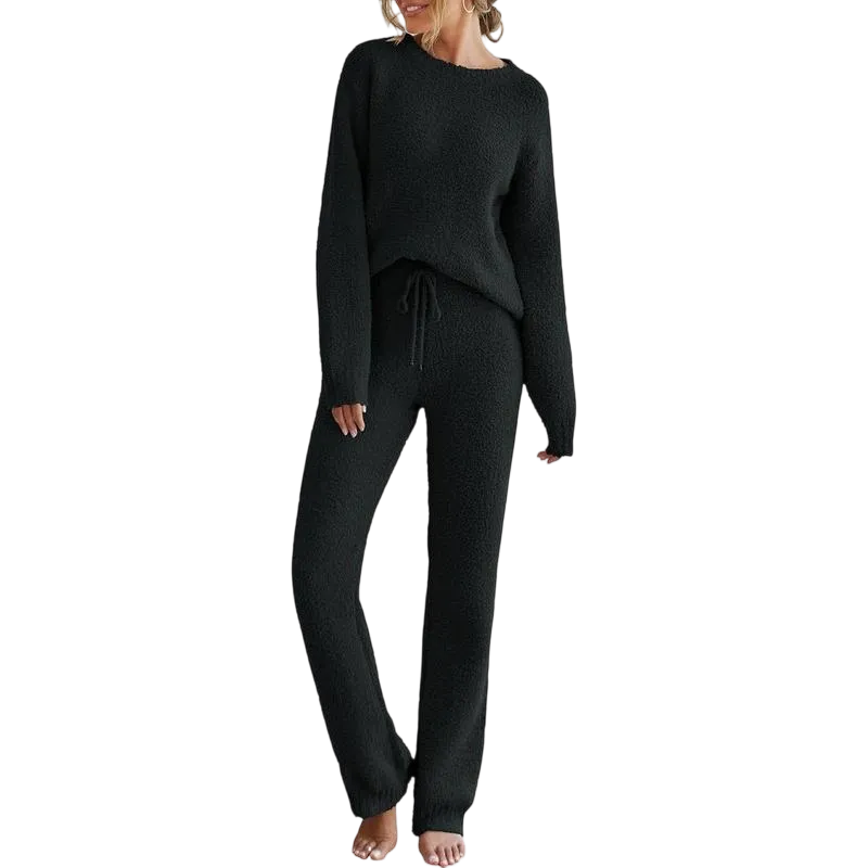Womens Fuzzy Fleece Long Sleeve 2 Piece Loungewear Outfits Sweater Pants Pajama Sets