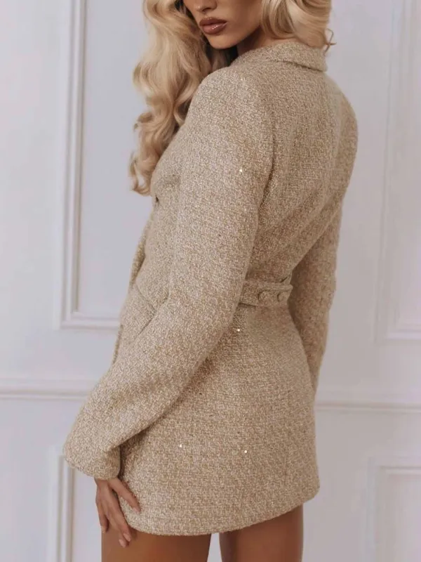 Tweed Double Breasted Blazer Elegant Mini Dress