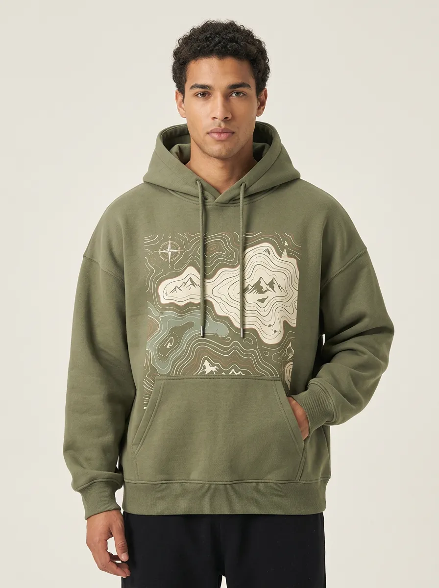 Men's Trail Hiking Adventure Topographic Graphic Hoodie
