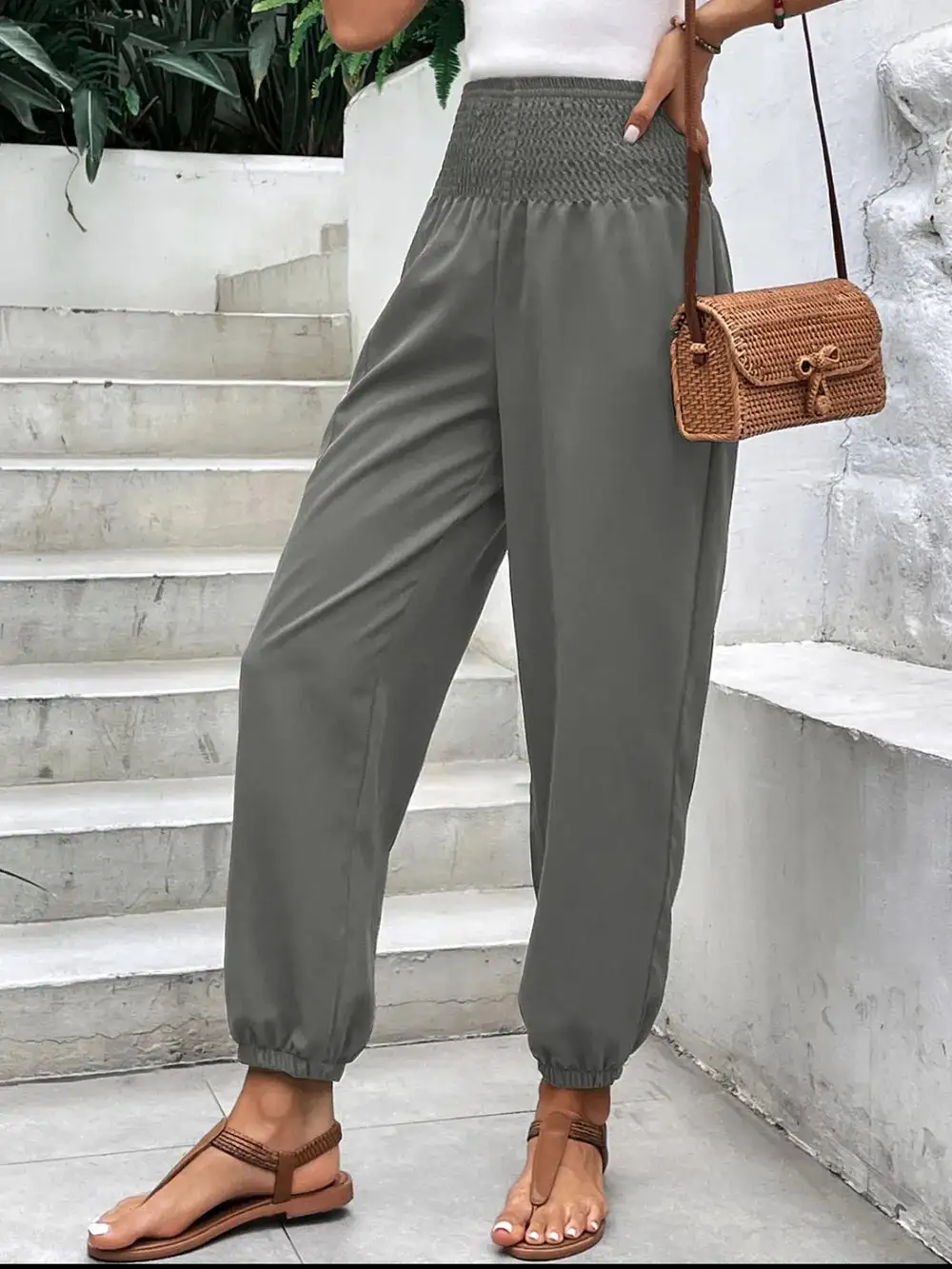 Relaxed Smocked High Waist Pants