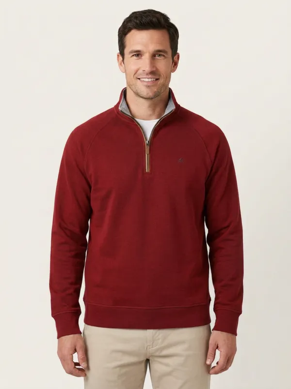 Men's Contrast-Trim Textured Raglan Embroidered Emblem Quarter-Zip Sweatshirt