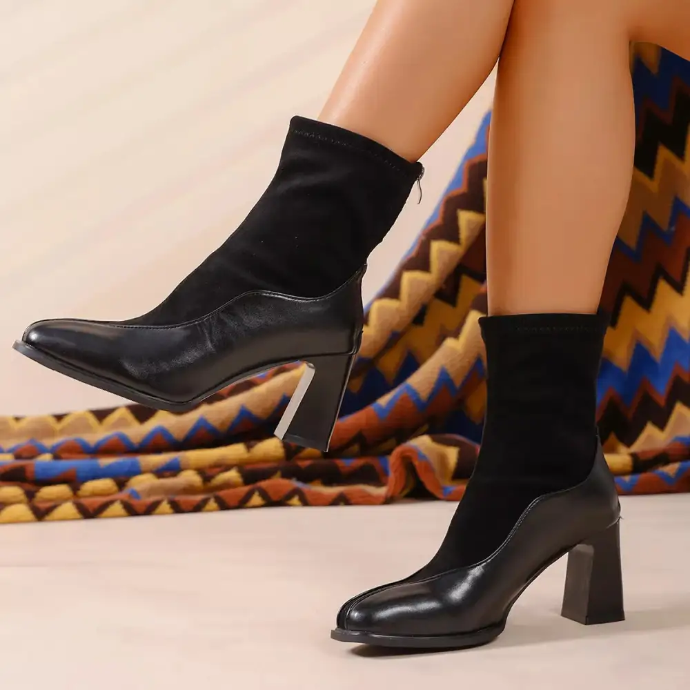 Square Neck Block Heel Boots