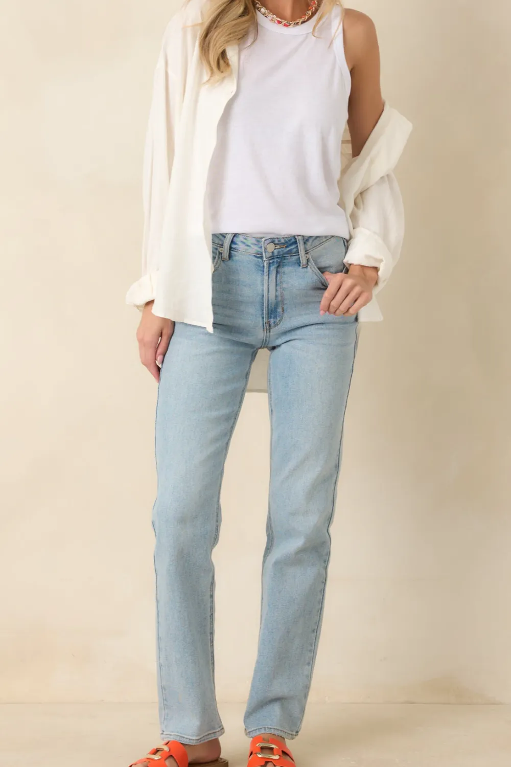 Light Wash Straight Leg Jeans