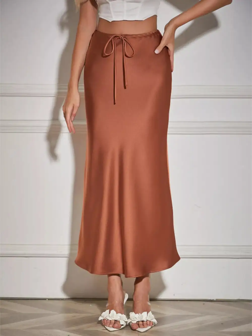 Relaxed Satin Midi Skirt