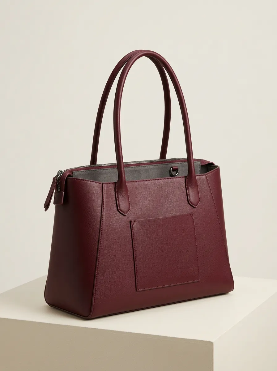 Women's Pebbled Front-Pocket Zip-Top Dual-Handle Tote Bag