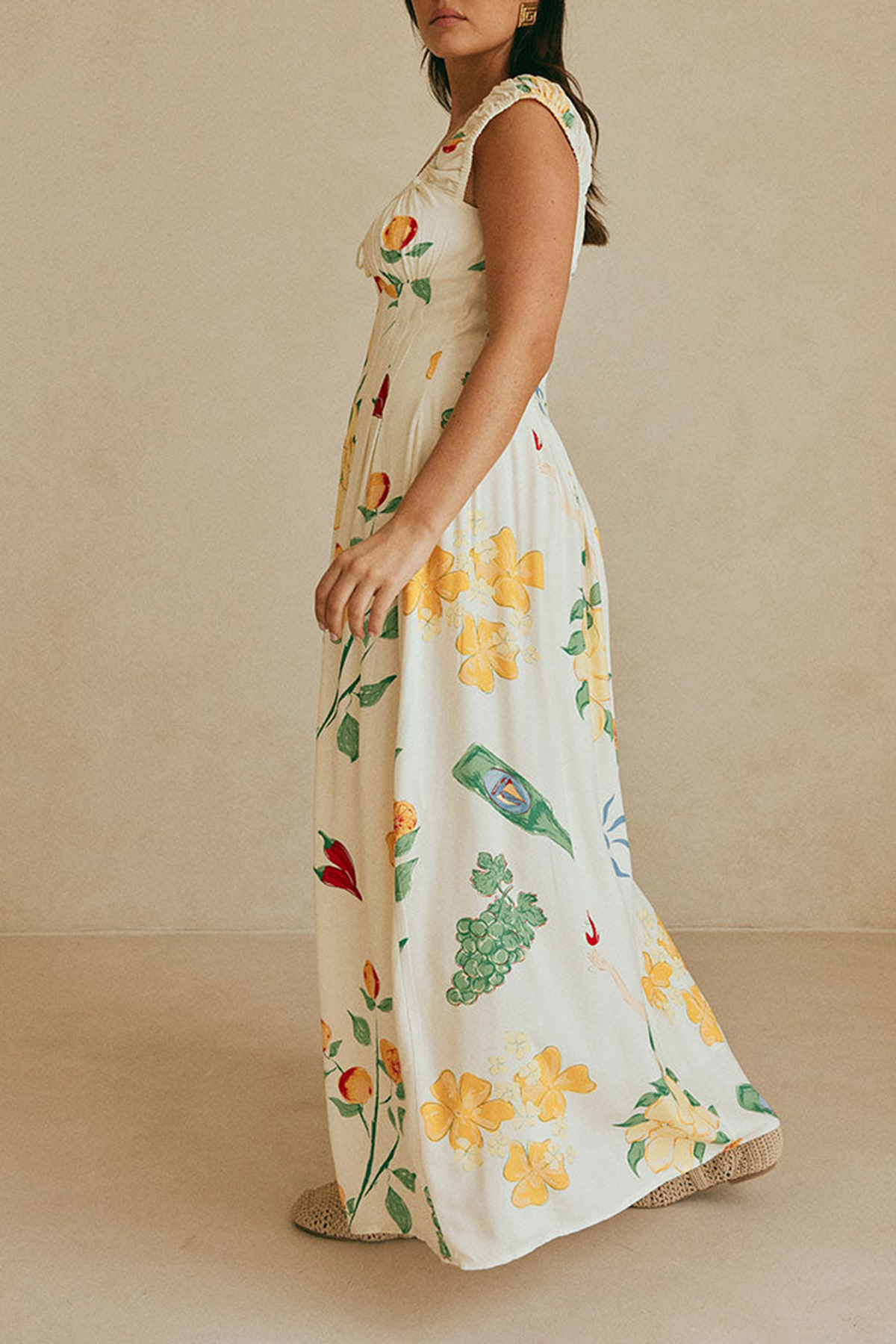 Square Neck Floral Print Maxi Dress