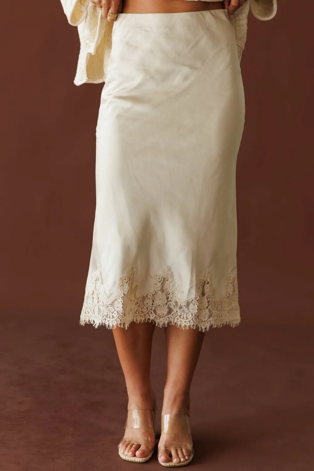 Satin Lace Midi Skirt
