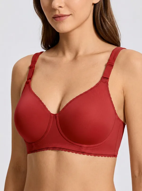 Women's Pink Lace Trim Full Coverage Printed Bra Top
