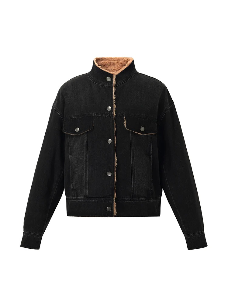 Denim Stand Collar Women Jacket