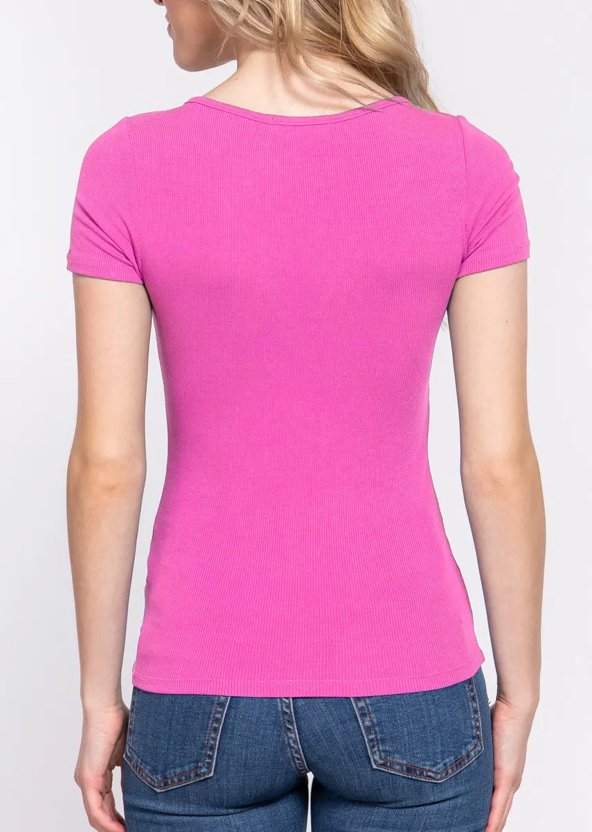Short-Sleeve Lace-Detail Knit T-Shirt