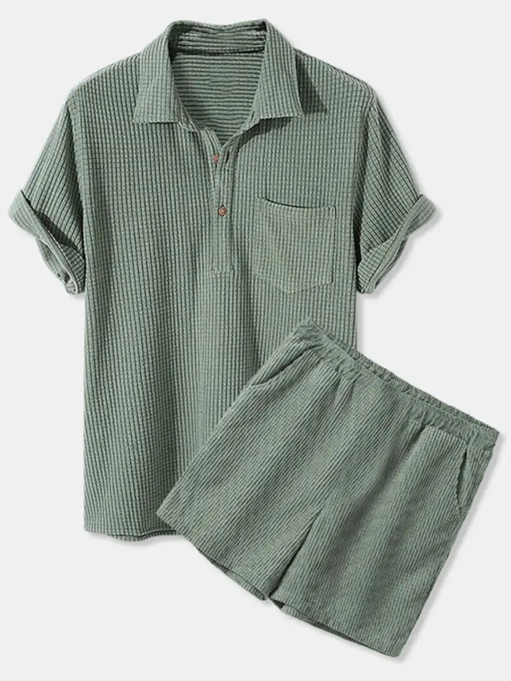 Button-Detail Short-Sleeve Top and Shorts Set
