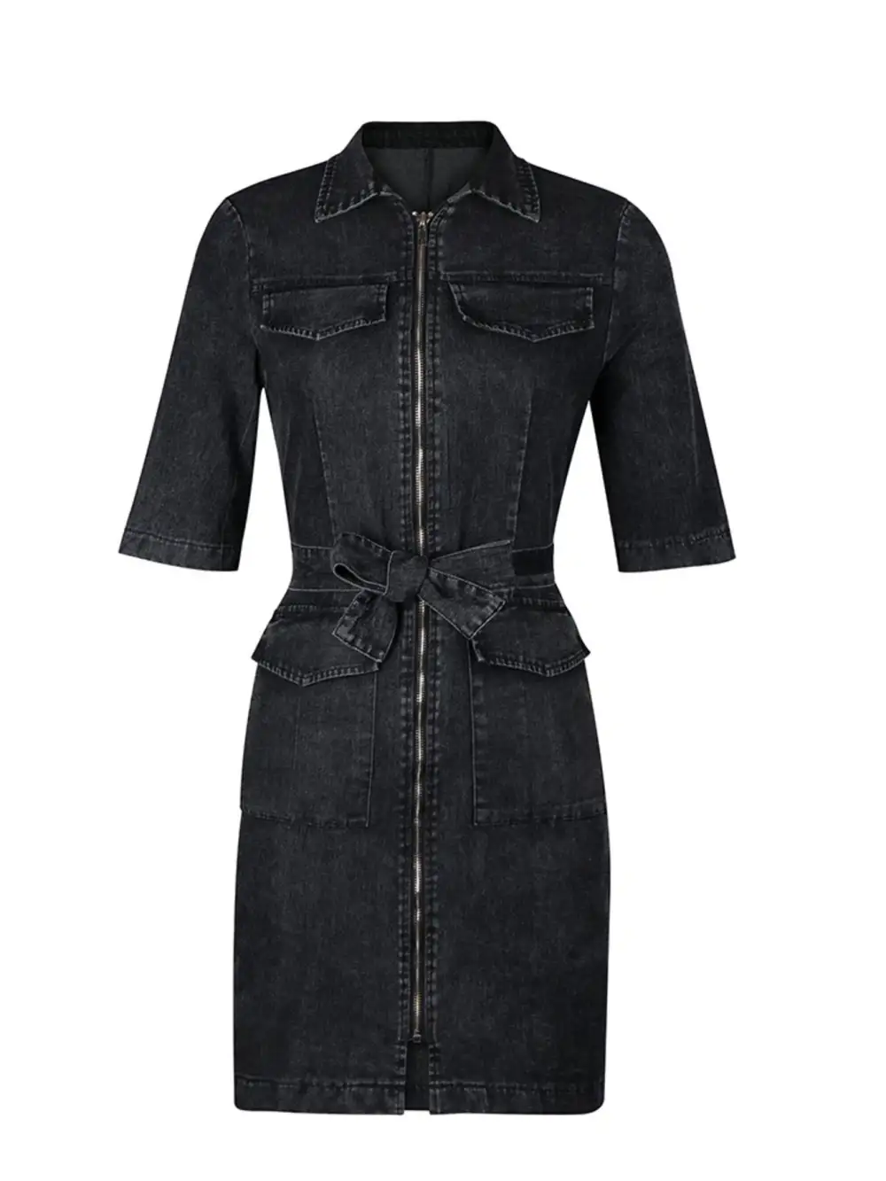 Comfort Fit Denim Zip Front Short Sleeve Dress