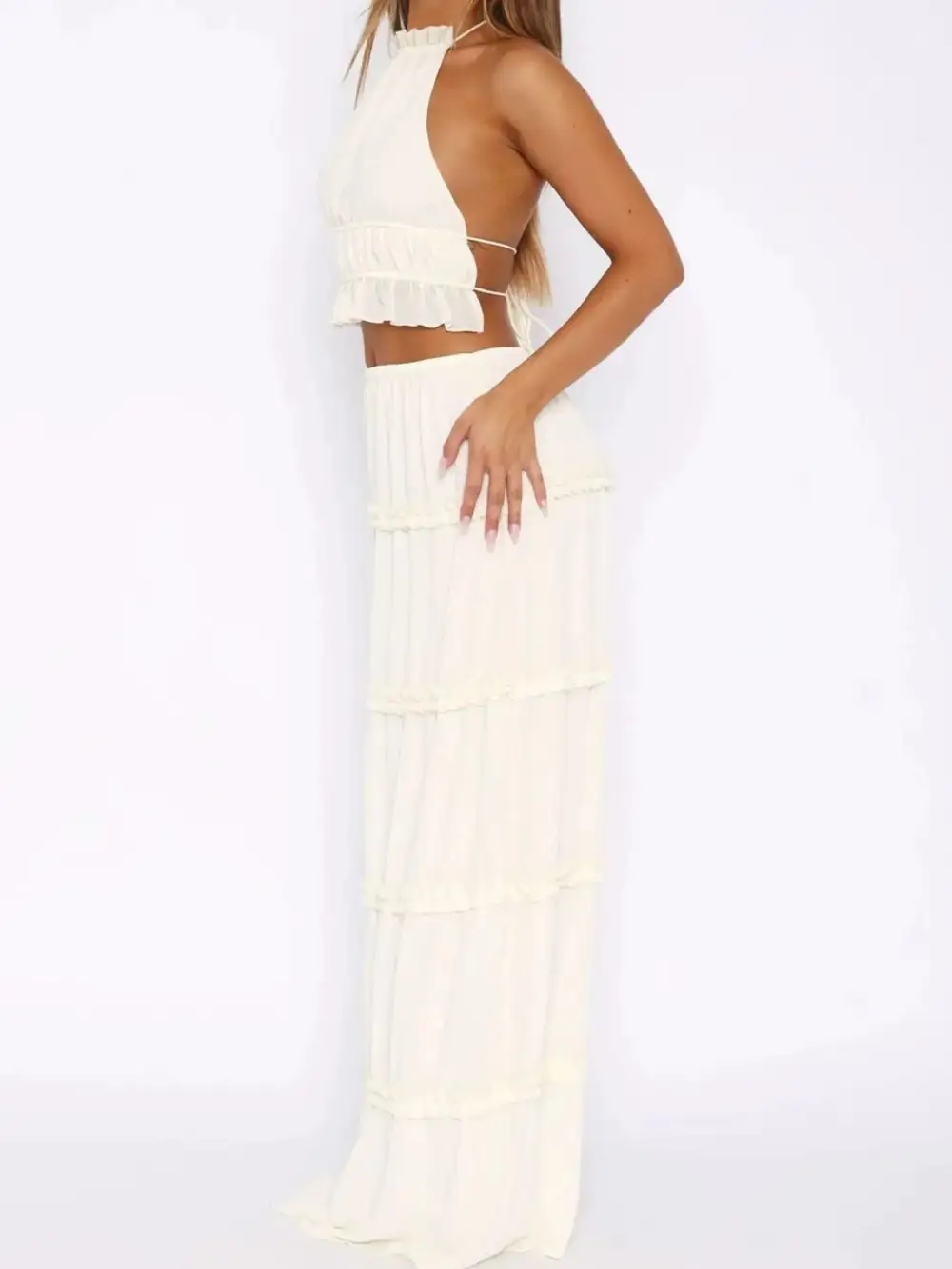 Neat Halter Cropped Detail Coordinated Set