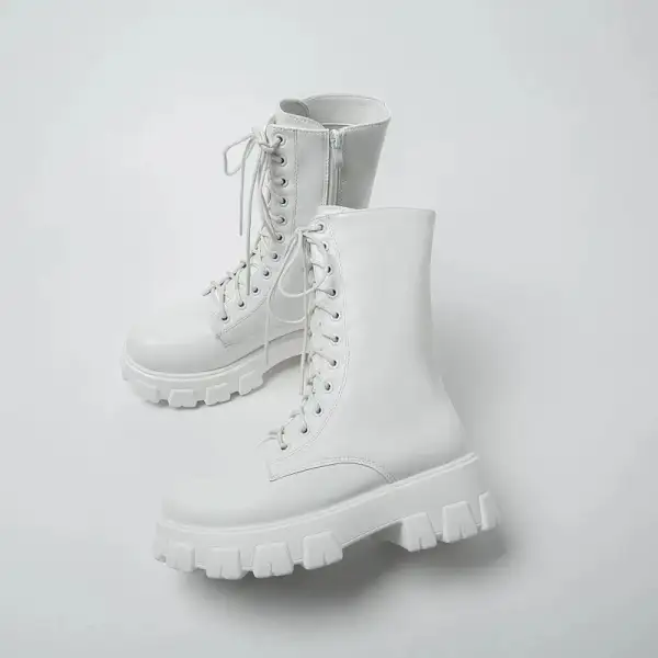 Lace-Up Square-Heel Platform Knee-High Boots