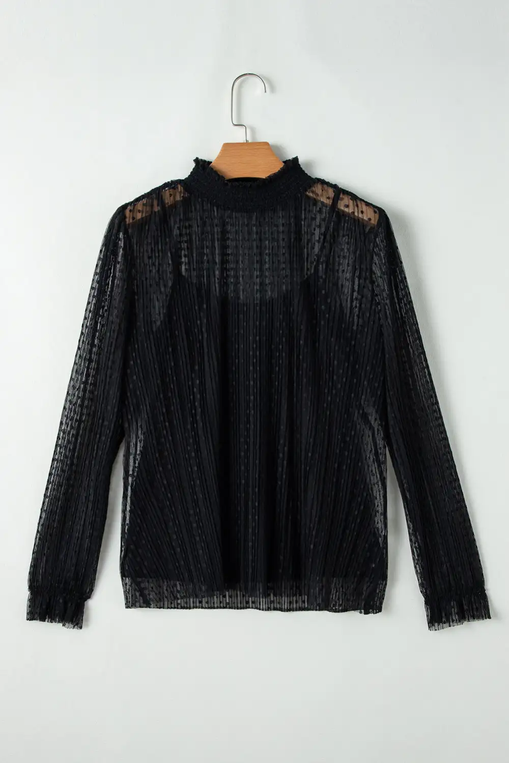 Lace Trim Sheer Long Sleeve Top