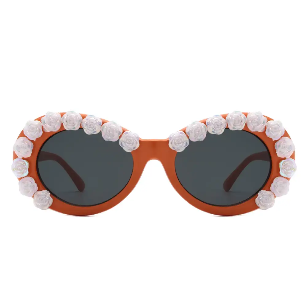 Oval Flower Design Round Sunglasses