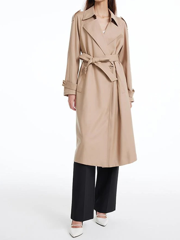 Worsted Woolen Trench Coat With Belt