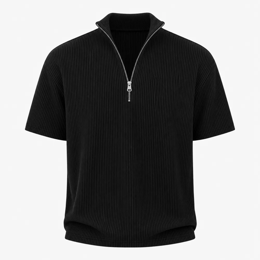 Men's Short Sleeve Zip Mock Neck Knit Top