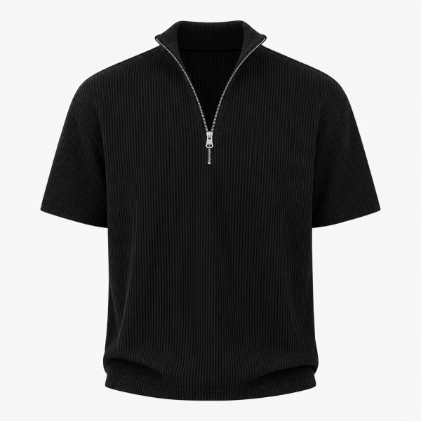 Men's Short Sleeve Zip Mock Neck Knit Top