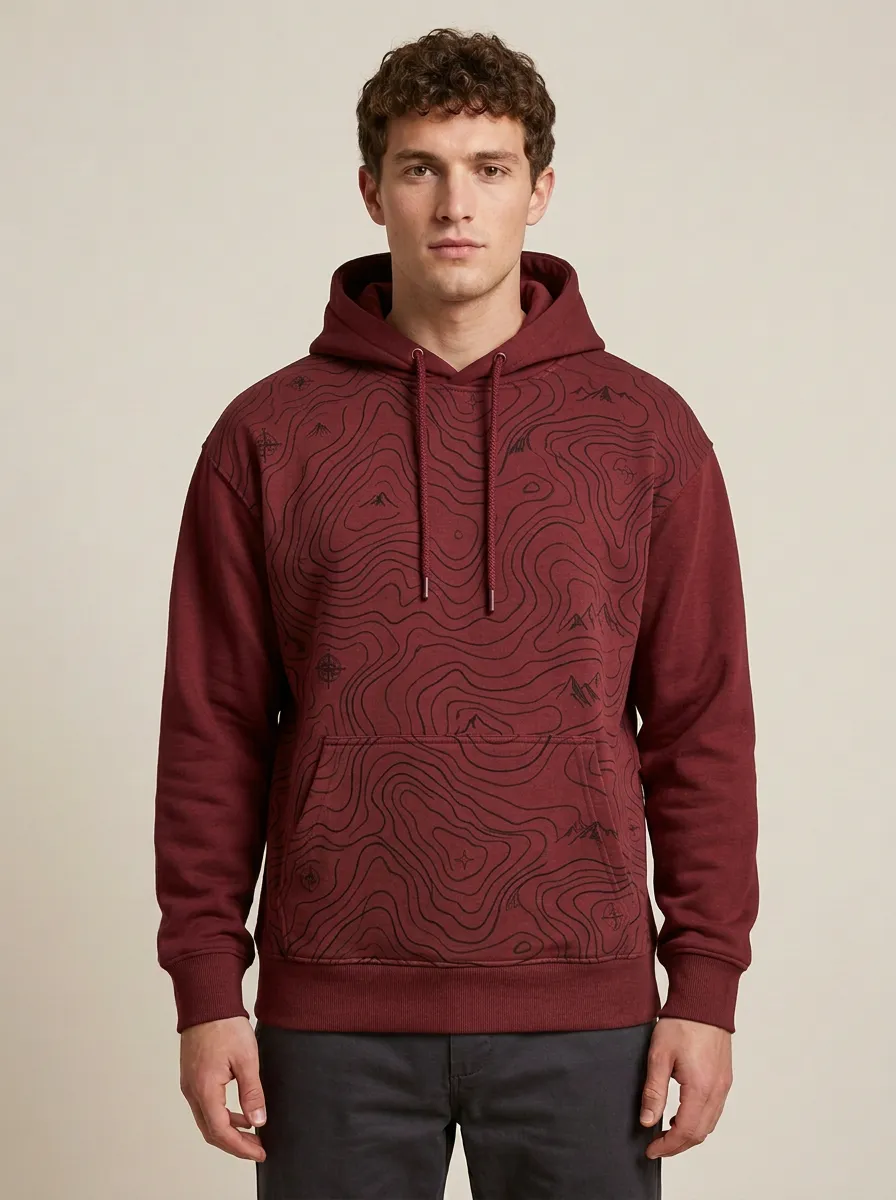 Men's Hiking Topographic Mountain Graphic Hoodie