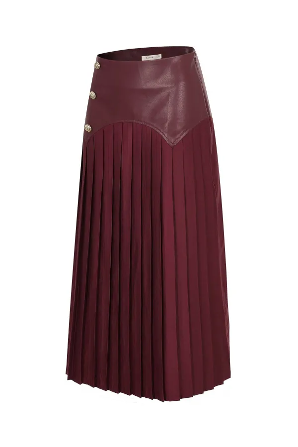 Midi Pleated Faux Leather Skirt