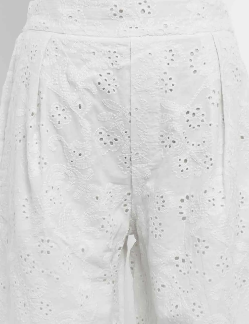 Everyday Eyelet Solid Color Elastic Waist Wide Leg Pants
