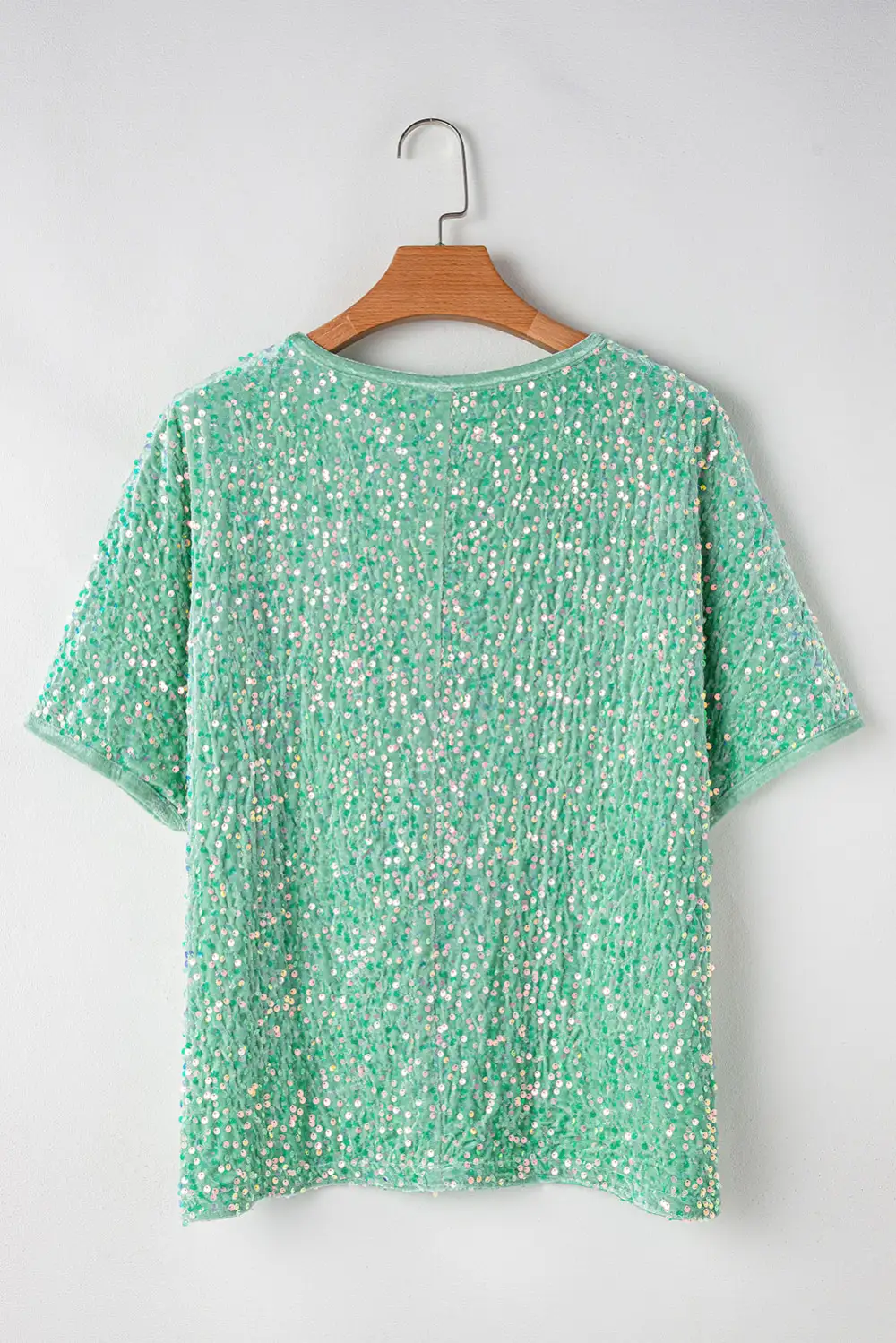 Moonlight Jade Sequin Batwing Sleeve V Neck Velvet Blouse