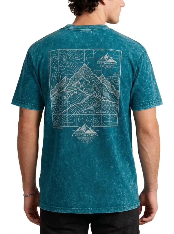 Men's Outdoor Hiking Born To Roam Mountain Topographic Printed T-shirt